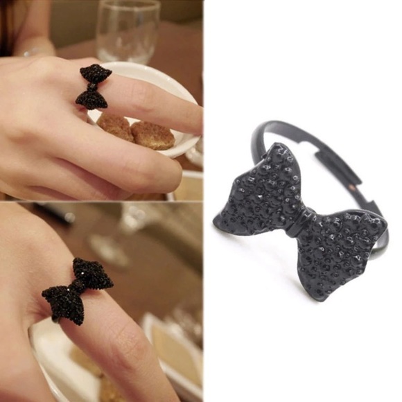 NEW!💙👖🖤🎀CUTE BLACK BOW!🎀🖤👖💙ADJUSTABLE RING - Picture 6 of 8